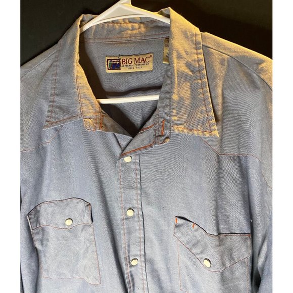 Big Mac Long Sleeve Shirt Mens 2XL Tall Blue Western Pearl Snap Workwear Casual - Picture 2 of 8